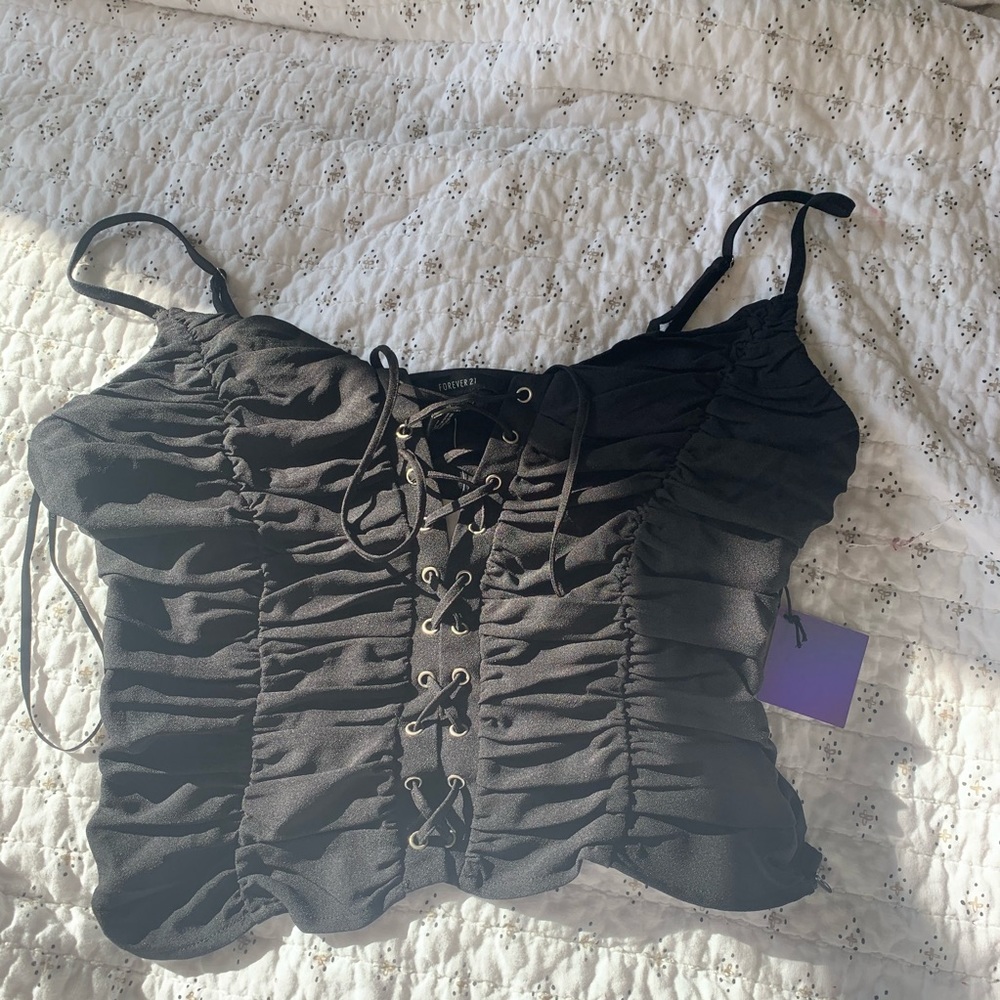 ruched lace up cami